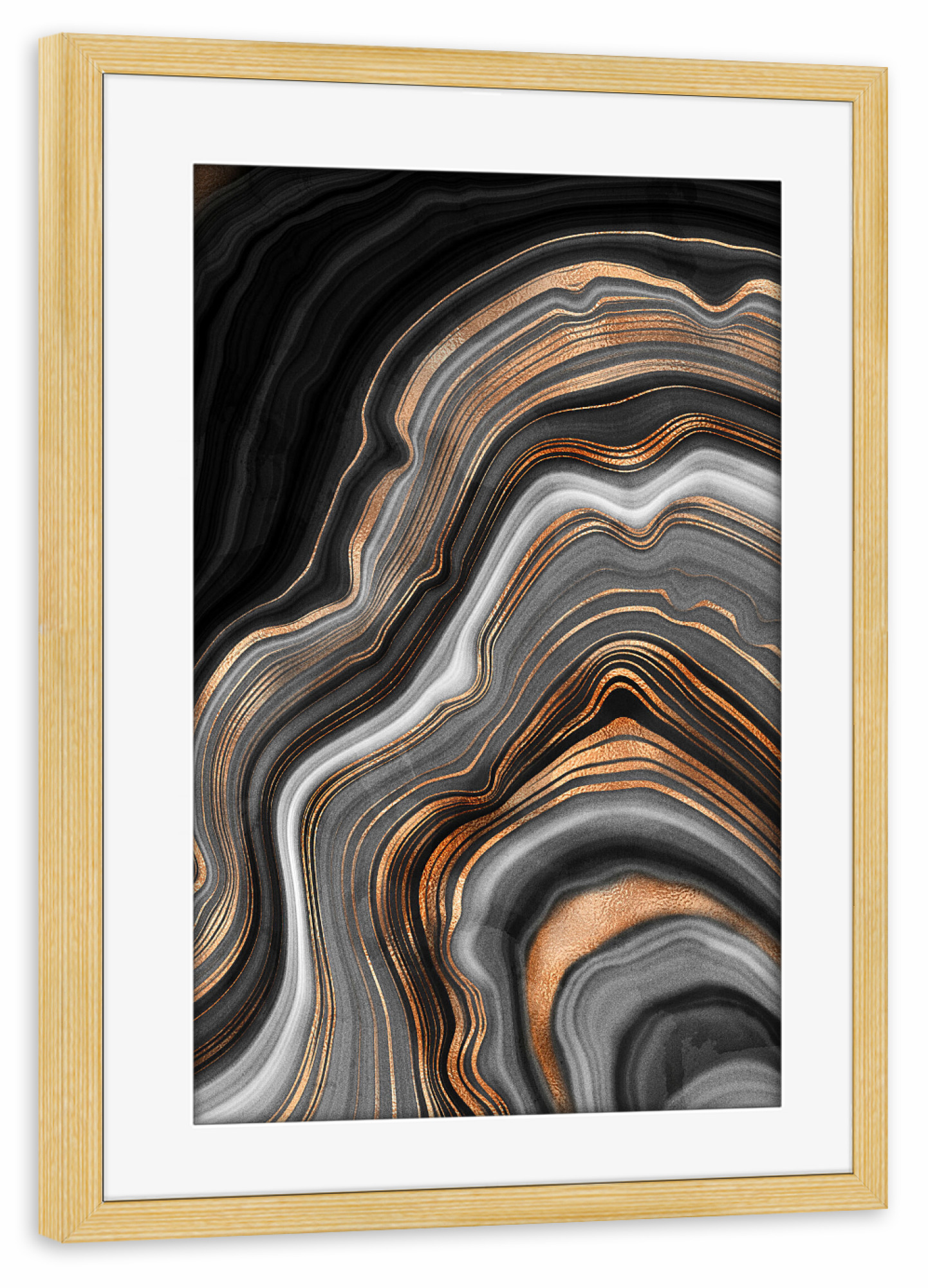 Poster mit Rahmen kiefer "Black Marble with Copper Veins" artboxONE - Fashion,Für Mama,Marmor - Agate,Marmor,Gemstone,Abstract,Marble