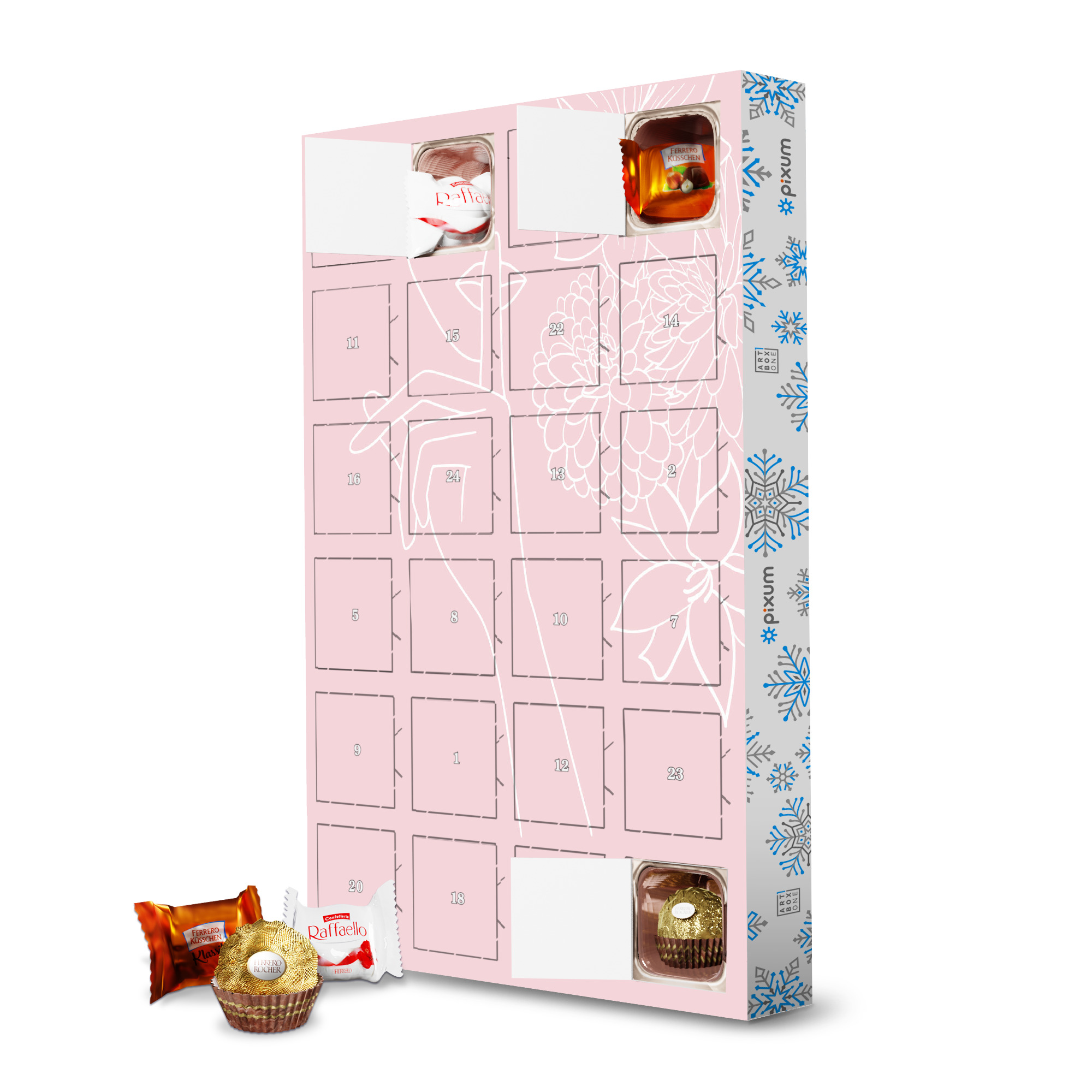 Adventskalender mit Ferrero Pralinen Line Art Girl With Flowers artboxONE Adventskalender Film