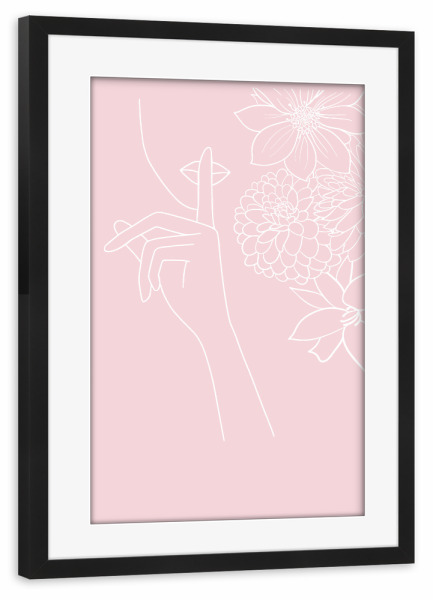 Poster mit Rahmen schwarz "Line Art Girl With Flowers" artboxONE - Film,Fashion,Für Mama - Girl,Flowers,Modern