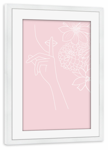 Poster mit Rahmen weiß "Line Art Girl With Flowers" artboxONE - Film,Fashion,Für Mama - Girl,Flowers,Modern