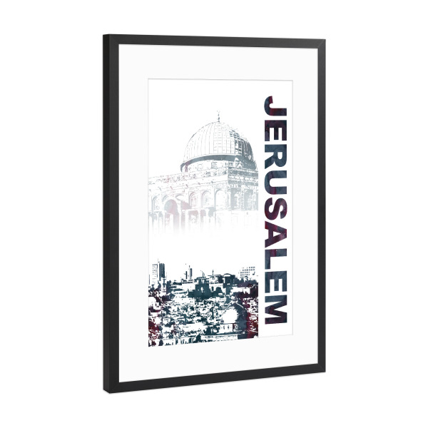 Poster mit Rahmen Schwarz (Metallic) "Jerusalem Skyline & Felsendom" artboxONE - Städte,Architektur