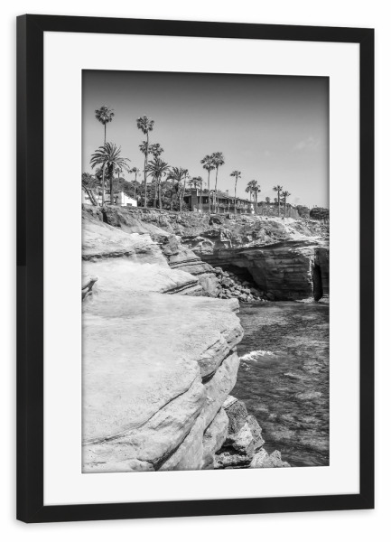 Poster mit Rahmen schwarz "SAN DIEGO Sunset Cliffs" artboxONE - Natur,Reise,Schwarzweiß
