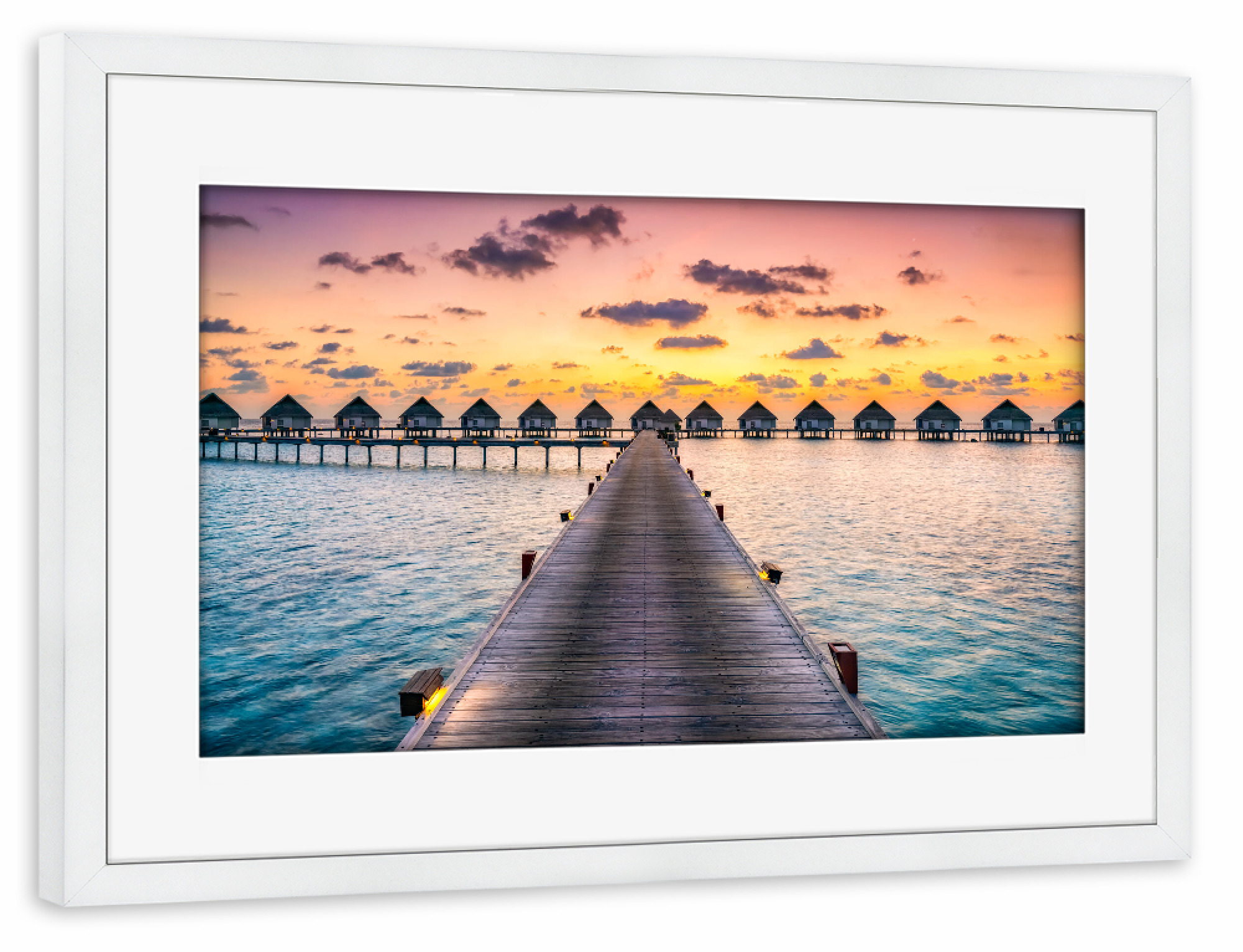 Poster mit Rahmen weiß "Malediven - Sonnenuntergang" artboxONE - Reise,Reise / Strand und Meer