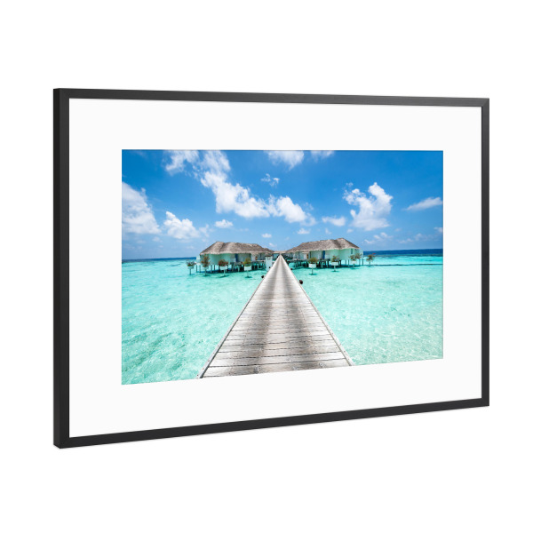 Poster mit Rahmen Schwarz (Metallic) "Luxusresort auf den Malediven" artboxONE - Reise,Reise / Strand und Meer