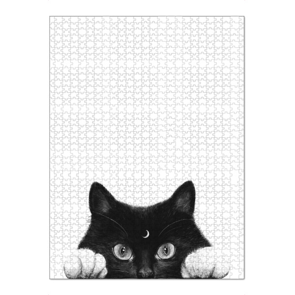 Puzzle Ravensburger "Night cat" artboxONE - Tiere,Schwarzweiß,Lustig - Cat,Cats,Black and white,Cute,Lovely,Animal,Moon,Night - Bild cat