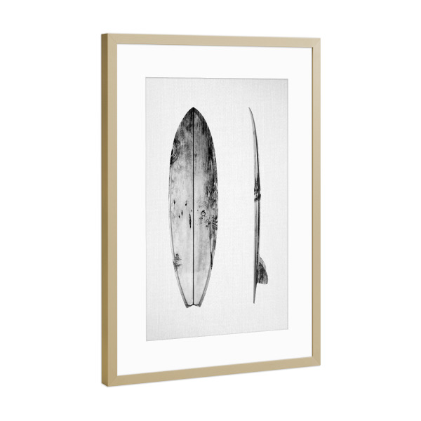 Poster mit Rahmen Gold "Surfboard" artboxONE - Schwarzweiß,Reise / Strand und Meer