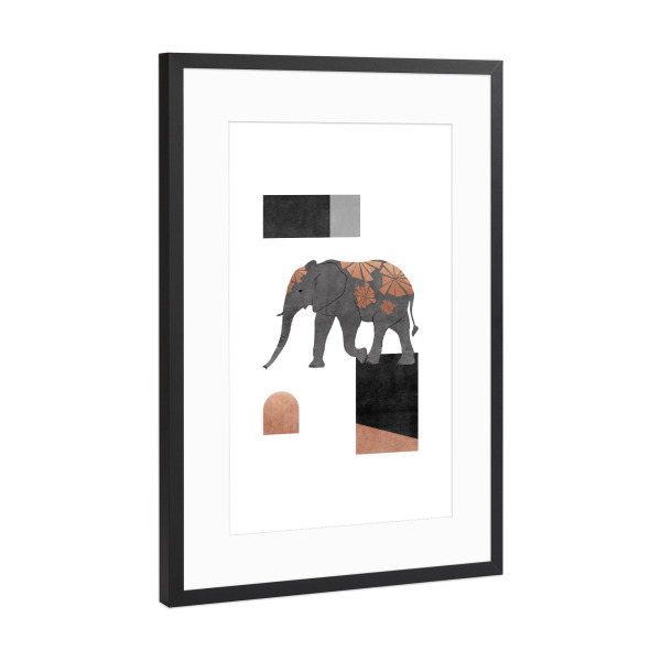 Poster mit Rahmen Schwarz (Metallic) "Elephant Mosaic Black, Copper" artboxONE - Für Kinder,Tiere,Abstrakt