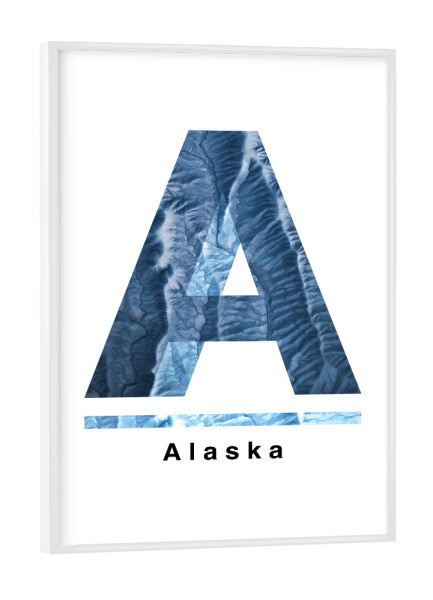 Poster mit weißem Rahmen "Alaska (letter A)" artboxONE - Typografie,Natur,Reise,Buchstaben / A
