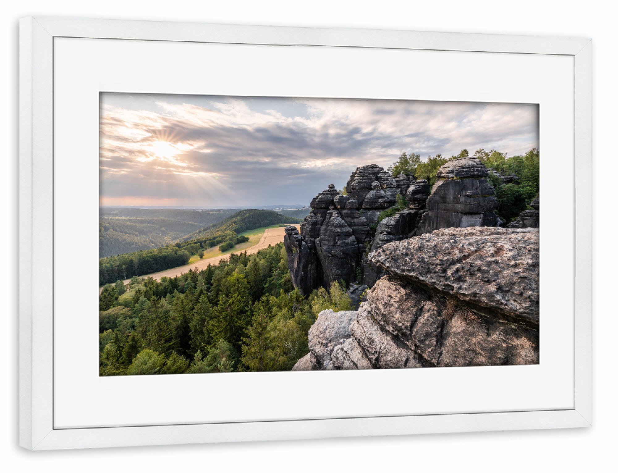 Poster mit Rahmen weiß "Ausblick im Abendlicht" artboxONE - Natur,Reise