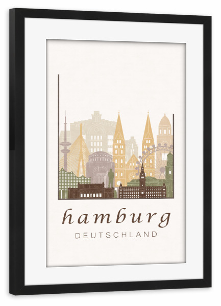 Poster mit Rahmen schwarz "Hamburg skyline, rustic" artboxONE - Städte / Hamburg,Architektur