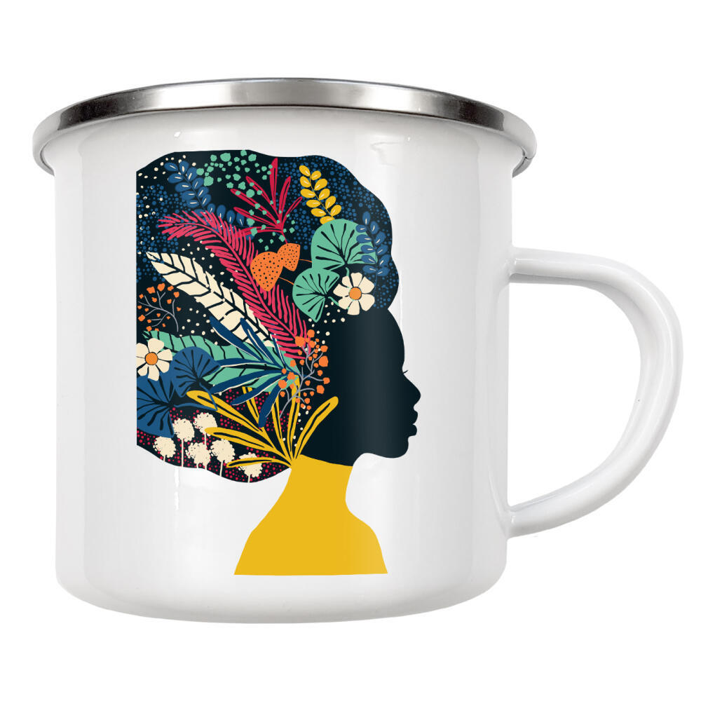Emaille Tasse "Afro-Frau" artboxONE - Floral