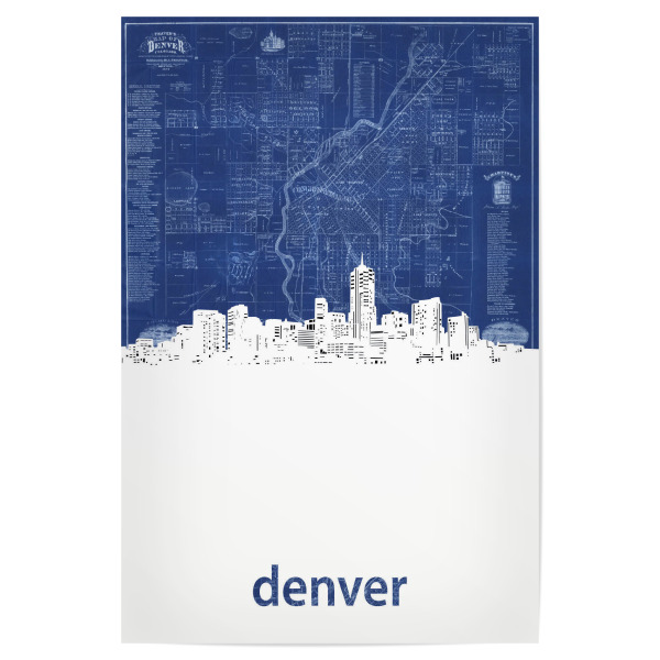 Poster 30x20 cm "Denver skyline map blue" artboxONE - Städte,Architektur,Kartografie