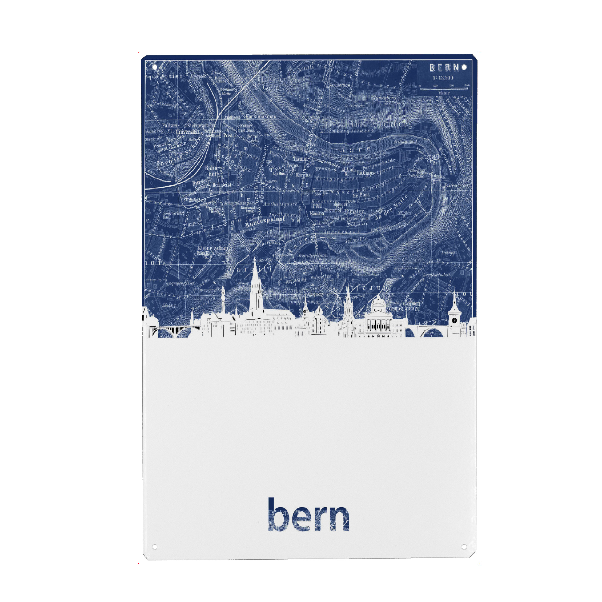 Metall Poster "Bern skyline map blue" artboxONE - Städte,Architektur,Kartografie