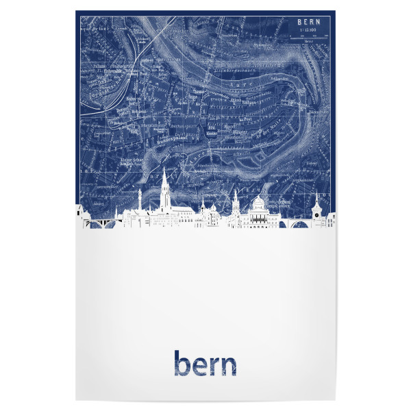 Poster 30x20 cm "Bern skyline map blue" artboxONE - Städte,Architektur,Kartografie