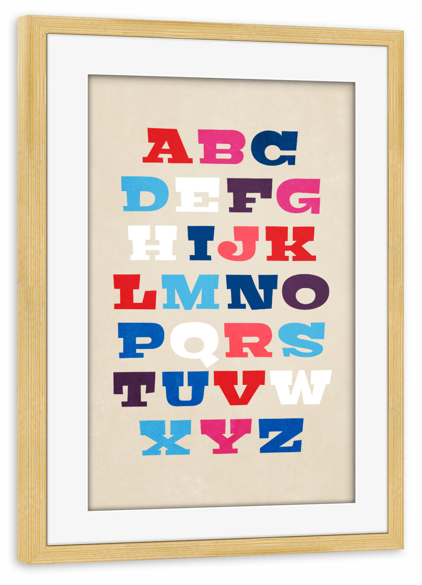 Poster mit Rahmen kiefer "ABC – Alphabet" artboxONE - Für Kinder - Buchstaben,Kinderzimmerdekoration,Typografie,Alphabet,Letter,Abc,Children
