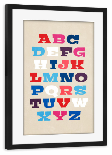 Poster mit Rahmen schwarz "ABC – Alphabet" artboxONE - Für Kinder - Buchstaben,Kinderzimmerdekoration,Typografie,Alphabet,Letter,Abc,Children