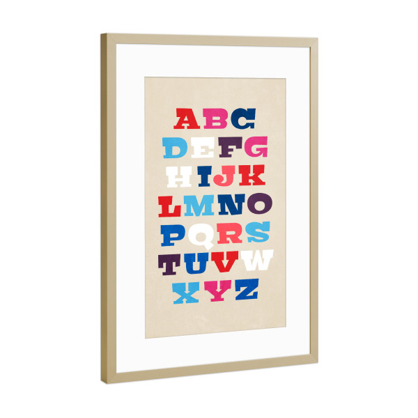 Poster mit Rahmen Gold "ABC – Alphabet" artboxONE - Für Kinder - Buchstaben,Kinderzimmerdekoration,Typografie,Alphabet,Letter,Abc,Children