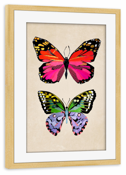 Poster mit Rahmen kiefer "Zwei Schmetterlinge" artboxONE - Tiere - Tiere,Kinderzimmerdekoration,Natur,Butterfly,Children