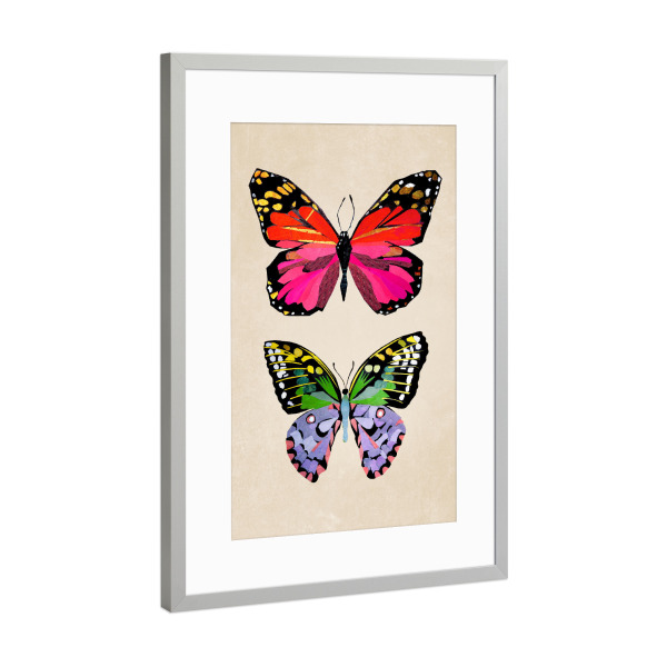 Poster mit Rahmen Silber "Zwei Schmetterlinge" artboxONE - Tiere - Tiere,Kinderzimmerdekoration,Natur,Butterfly,Children