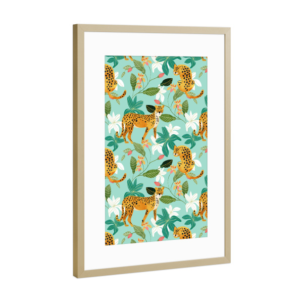 Poster mit Rahmen Gold "Cheetah Jungle, Wildlife Nature" artboxONE - Floral,Tiere,Abstrakt