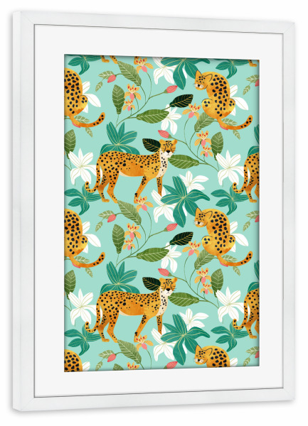 Poster mit Rahmen weiß "Cheetah Jungle, Wildlife Nature" artboxONE - Floral,Tiere,Abstrakt