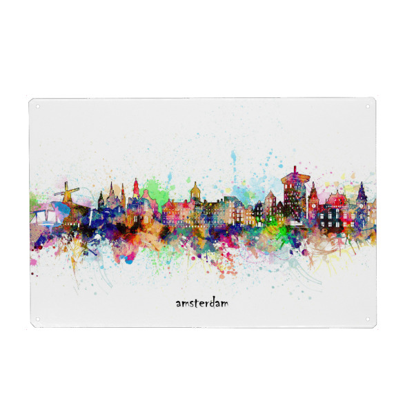 Holzbild "Amsterdam skyline artistic" artboxONE - Städte,Städte / Amsterdam