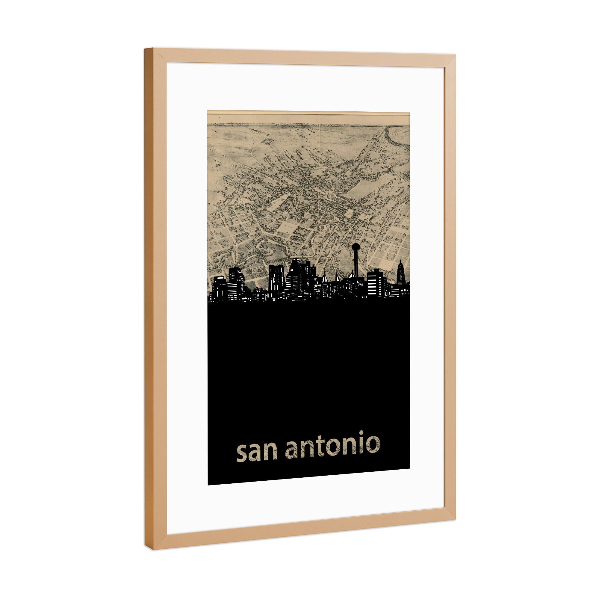 Poster mit Rahmen Kupfer "San antonio skyline map" artboxONE - Städte,Architektur,Kartografie