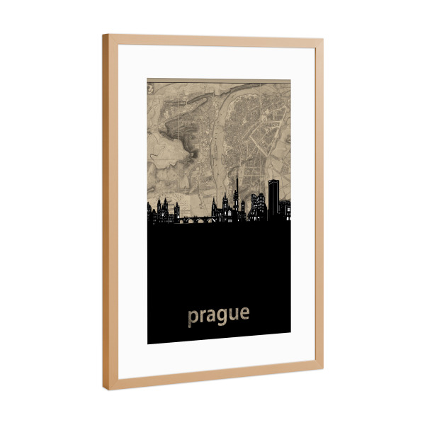 Poster mit Rahmen Kupfer "Prague skyline map" artboxONE - Städte,Architektur,Städte / Prag,Kartografie