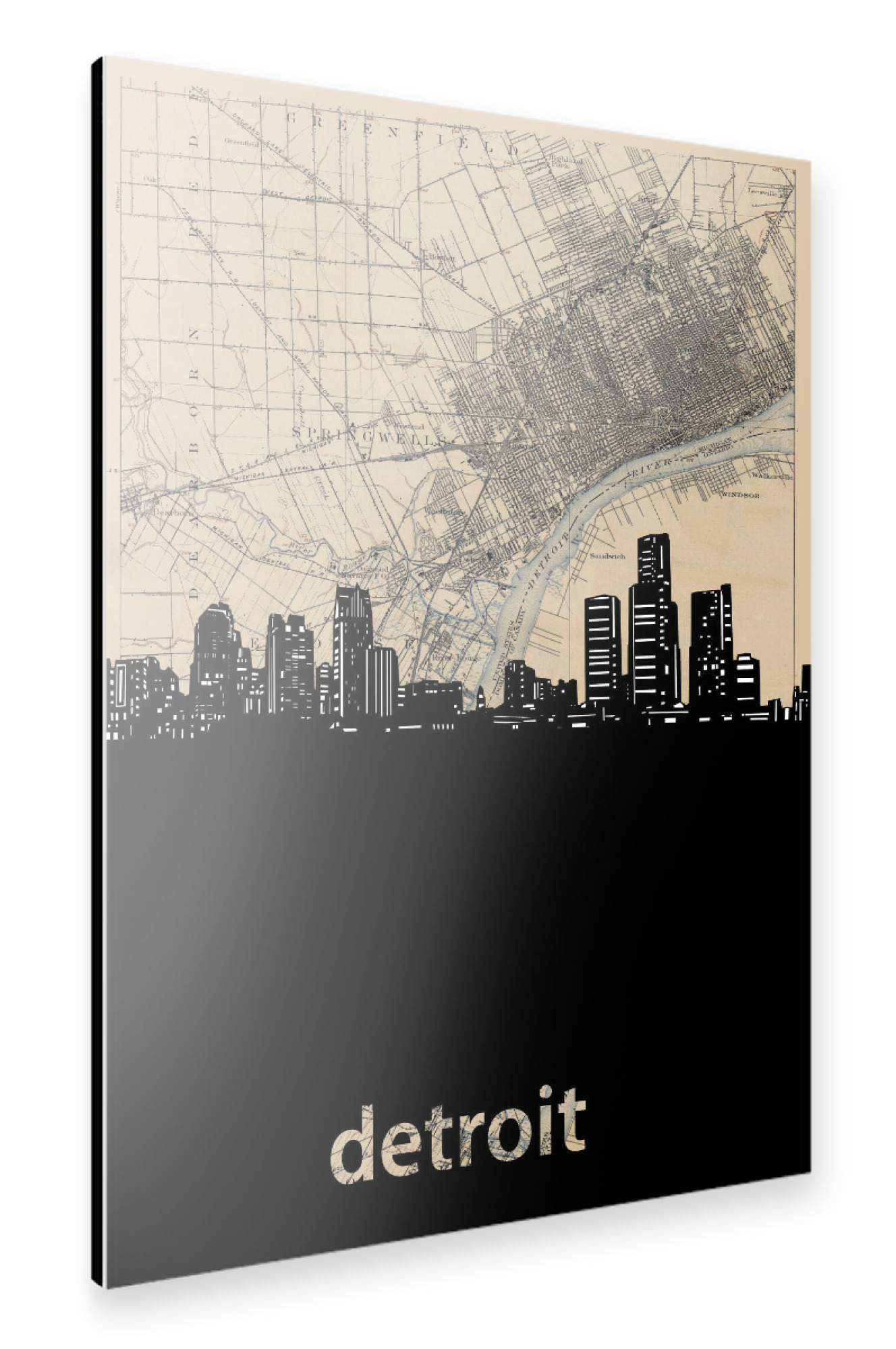 Alu-Dibond "Detroit skyline map" 30x20 cm artboxONE