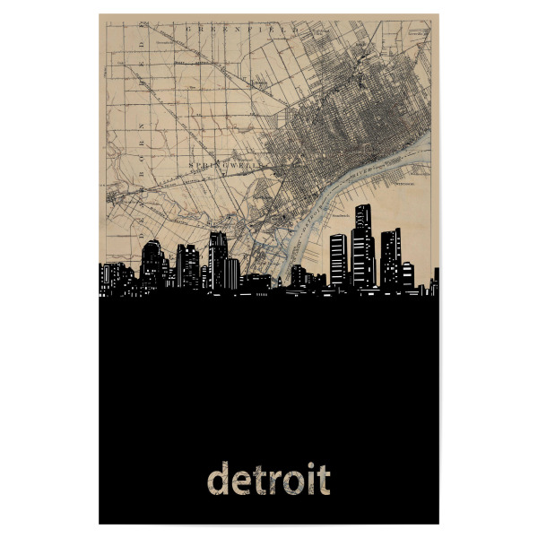 Poster "Detroit skyline map" artboxONE - Städte,Architektur