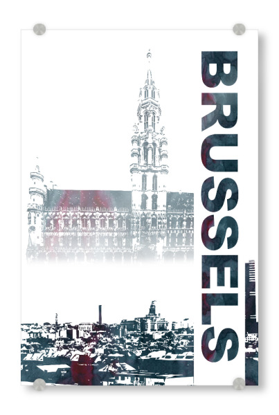 Acrylglasbild "Brüssel & Rathaus" artboxONE - Städte,Schwarzweiß,Architektur - Belgien,Marktplatz,Gotisch,Gotik,Benelux,Brüssel,City,Architecture