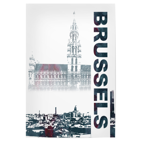 Poster "Brüssel & Rathaus" artboxONE - Städte,Schwarzweiß,Architektur - Belgien,Marktplatz,Gotisch,Gotik,Benelux,Brüssel,City,Architecture