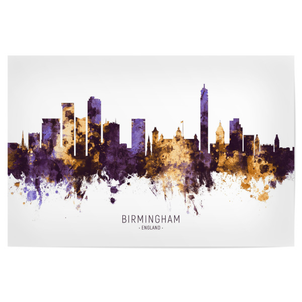 Poster 30x20 cm "Birmingham Skyline PurpleGold" artboxONE - Städte - Birmingham,England,Skyline,Cityscape,Stadtbild,Watercolor,City