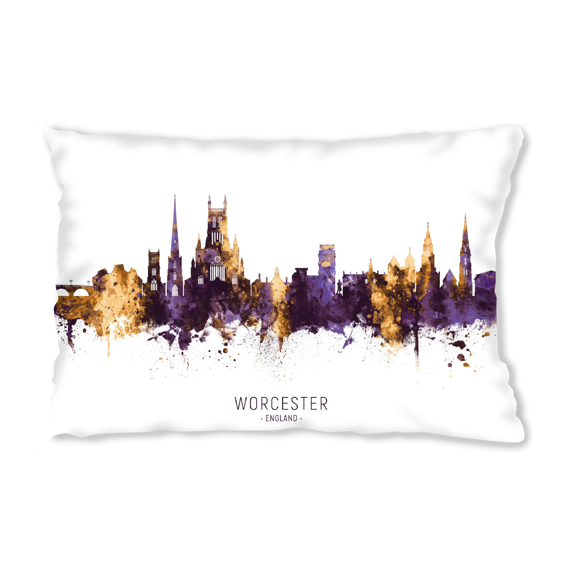 Design-Kissen "Worcester Skyline PurpleGold" artboxONE - Städte - Worcester,England,Skyline,Cityscape,Stadtbild,Watercolor,City