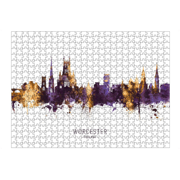 artboxONE Puzzle "Worcester Skyline PurpleGold" artboxONE - Städte - Worcester,England,Skyline,Cityscape,Stadtbild,Watercolor,City