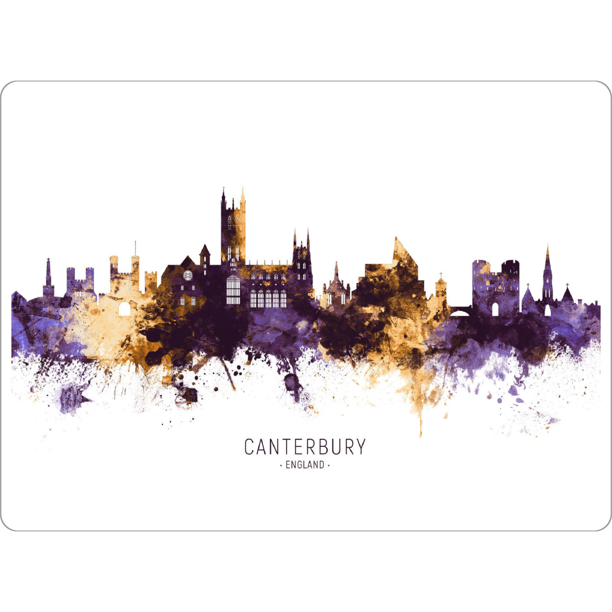 Tischset "Canterbury Skyline PurpleGold" artboxONE - Städte - Canterbury,England,Skyline,Cityscape,Stadtbild,Watercolor,Europe,City