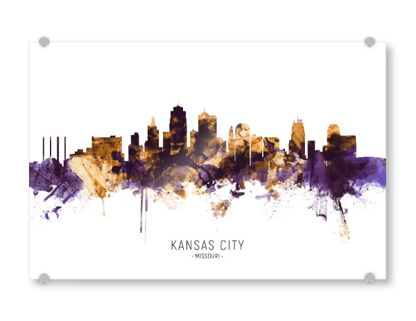 Acrylglasbild "Kansas City Skyline PurpleGold" artboxONE - Städte - Kansas city,Missouri,Skyline,Cityscape,Stadtbild,Watercolor,City,Usa