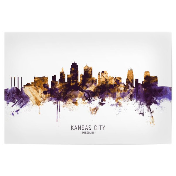 Poster 30x20 cm "Kansas City Skyline PurpleGold" artboxONE - Städte - Kansas city,Missouri,Skyline,Cityscape,Stadtbild,Watercolor,City,Usa
