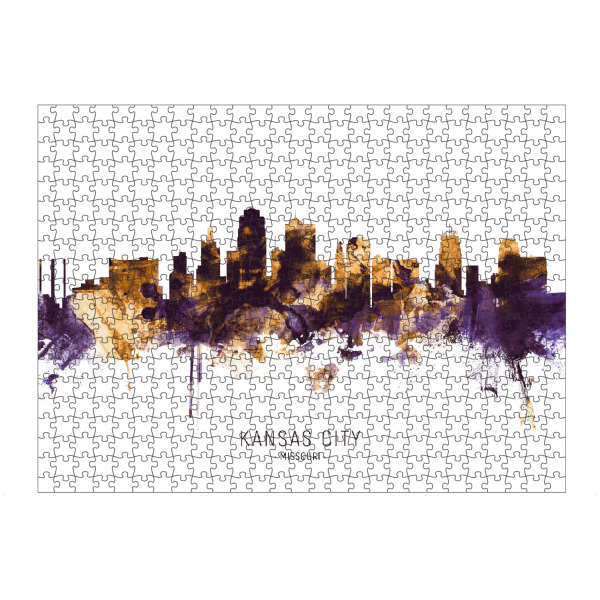 Puzzle Ravensburger "Kansas City Skyline PurpleGold" artboxONE - Städte - Kansas city,Missouri,Skyline,Cityscape,Stadtbild,Watercolor,City,Usa