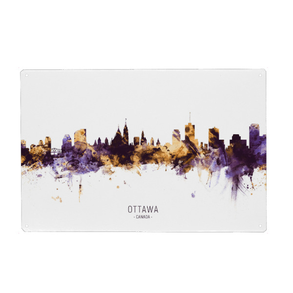 Metall Poster "Ottawa Canada Skyline PurpleGold" artboxONE - Städte - Ottawa,Canada,Skyline,Cityscape,Stadtbild,Watercolor,City - Blechschild