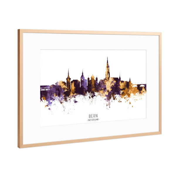 Poster mit Rahmen Kupfer "Bern Skyline PurpleGold" artboxONE - Städte - Bern,Switzerland,Skyline,Cityscape,Stadtbild,Watercolor,City