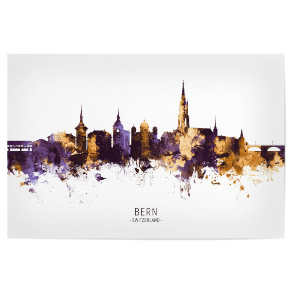 Poster 30x20 cm "Bern Skyline PurpleGold" artboxONE - Städte - Bern,Switzerland,Skyline,Cityscape,Stadtbild,Watercolor,City