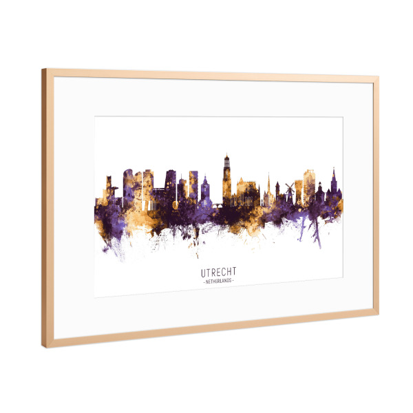 Poster mit Rahmen Kupfer "Utrecht Skyline PurpleGold" artboxONE - Städte - Utrecht,Netherlands,Skyline,Cityscape,Stadtbild,Watercolor,City