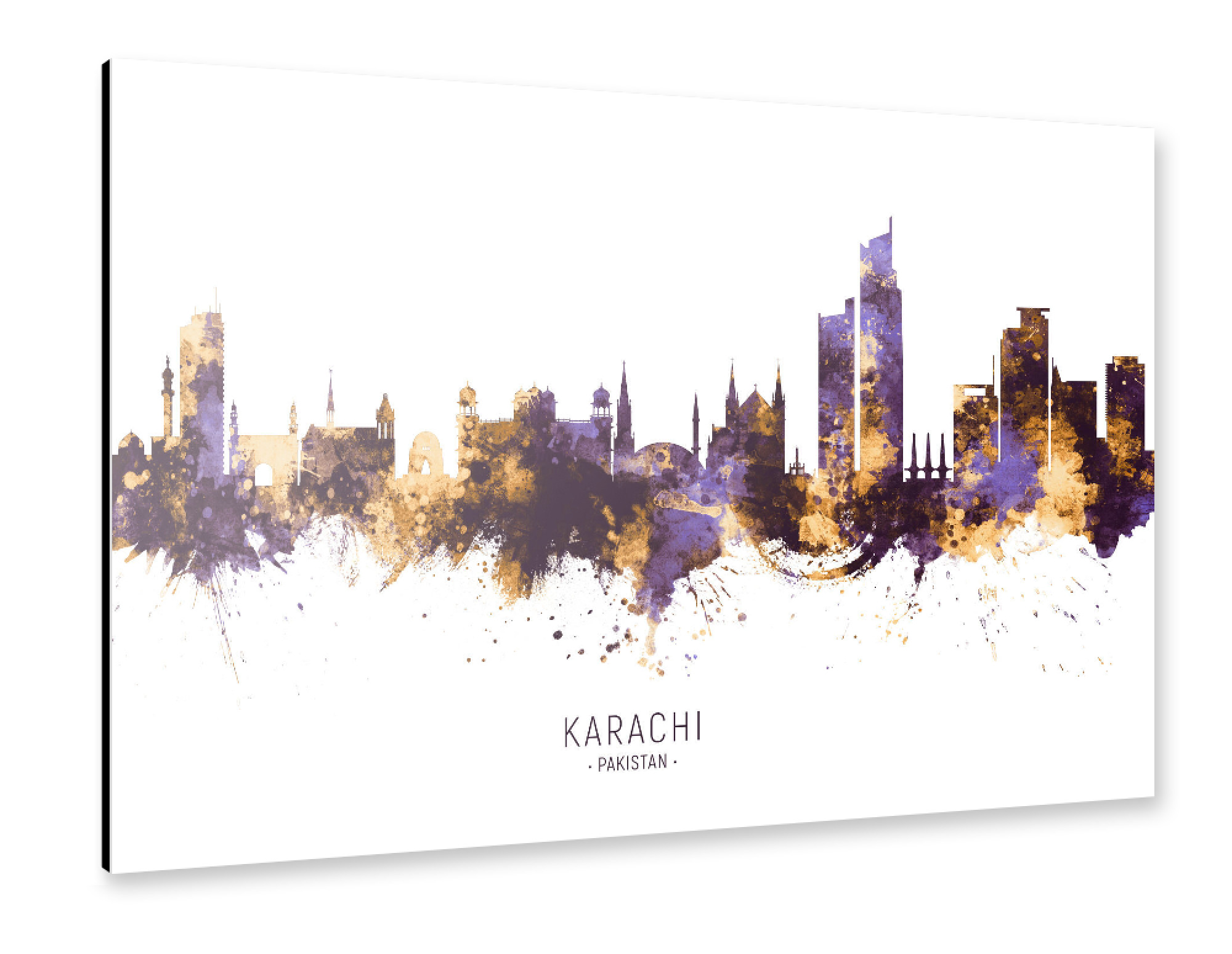 Alu-Dibond "Karachi Skyline PurpleGold" 30x20 cm artboxONE