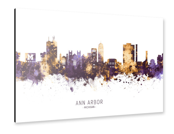 Alu-Dibond "Ann Arbor Skyline PurpleGold" 30x20 cm artboxONE