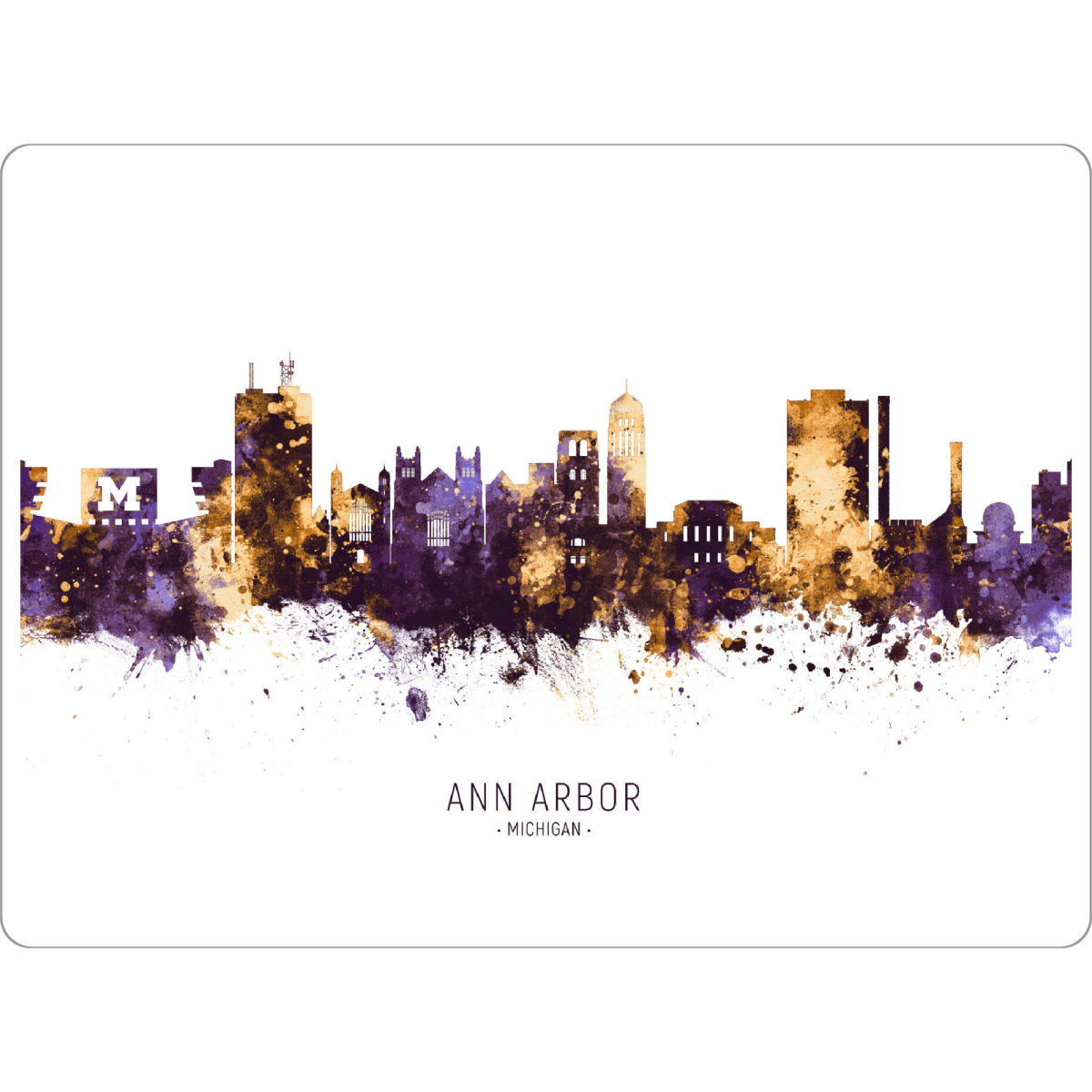 Tischset "Ann Arbor Skyline PurpleGold" artboxONE - Städte - Ann arbor,Michigan,Skyline,Cityscape,Stadtbild,Watercolor,Usa,City - Bild ann arbor