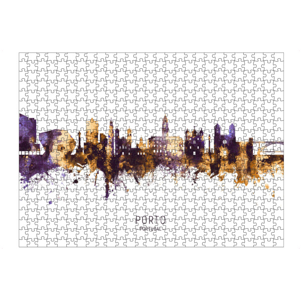 Puzzle Ravensburger "Porto Portugal Skyline PurpleGold" artboxONE - Städte - Porto,Portugal,Skyline,Cityscape,Stadtbild,Watercolor,Europe,City