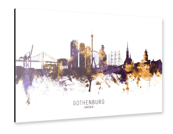 Alu-Dibond "Gothenburg Skyline PurpleGold" 30x20 cm artboxONE
