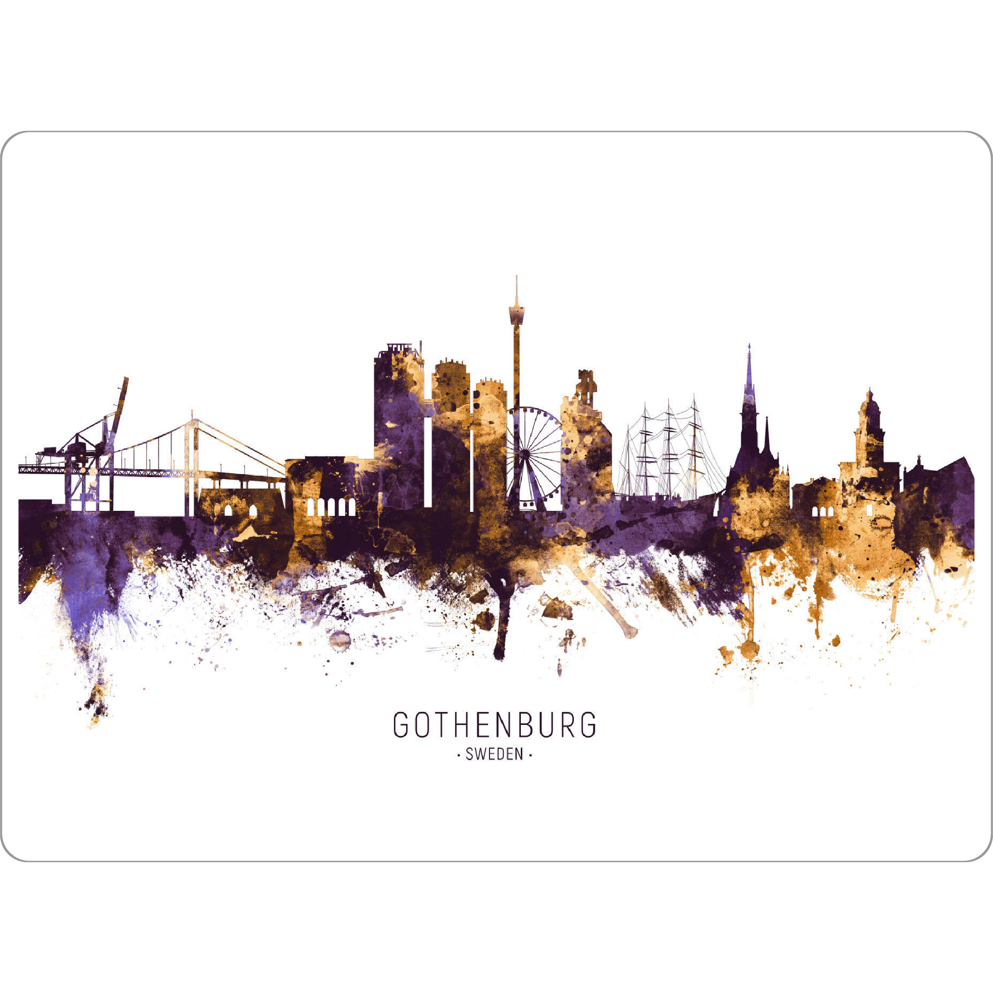 Tischset "Gothenburg Skyline PurpleGold" artboxONE - Städte - Gothenburg,Sweden,Skyline,Cityscape,Stadtbild,Watercolor,City - Bild gothenburg