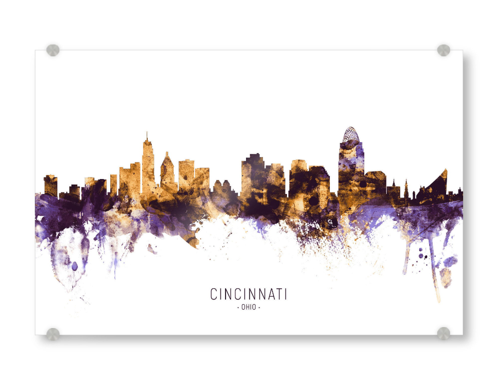 Acrylglasbild "Cincinnati Ohio Skyline PurpleGold" artboxONE - Städte - Cincinnati,Ohio,Skyline,Cityscape,Stadtbild,Watercolor,City,Usa